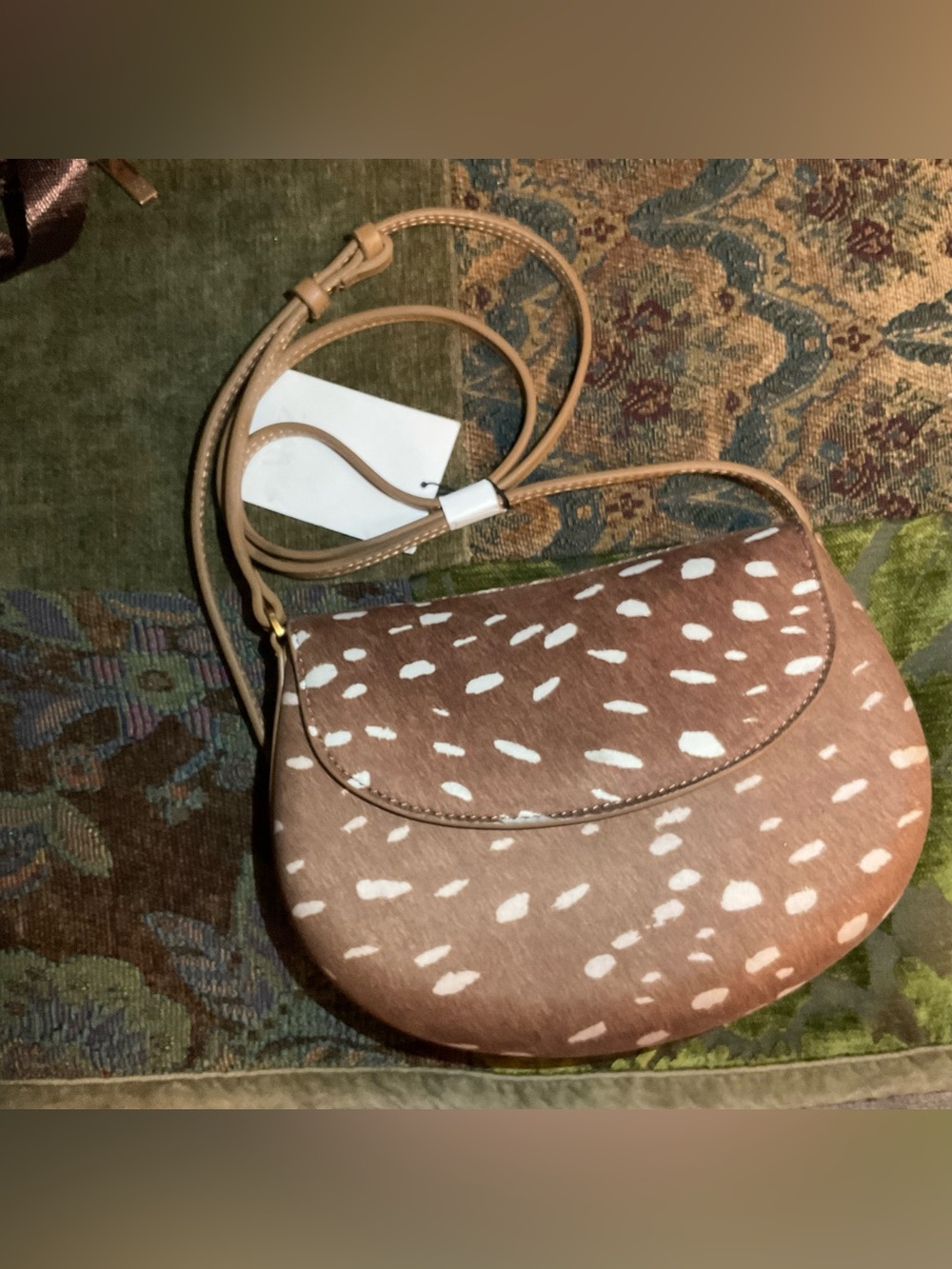 Zara Brown Spotted Crossbody Bag with White Accents